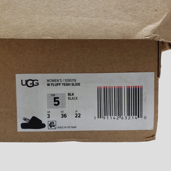 Ugg Womens Fluff Yeah Slide Sandals Black Sheepskin Size 5 - Picture 8 of 9